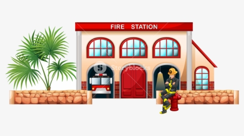 Fire Station Illustration Of Fireman Outside The On - Fire Station Building Vector, HD Png Download, Transparent PNG