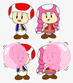 Toad And Toadette Normal And Bubble Gum By Pokegirlrules - Bubble Gum Toadette Art Toad, HD Png Download, Transparent PNG