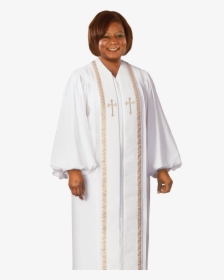 Women S White Clergy Robe With Gold Trim - Pulpit Robes Women, HD Png Download, Transparent PNG
