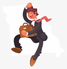 A Jumping Businessman In Front Of An Outline Of Missouri - Cartoon, HD Png Download, Transparent PNG