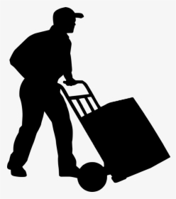 Working, Silhouette, Pushing, Delivery, Shipping - Delivery Man Silhouette Png, Transparent Png, Transparent PNG