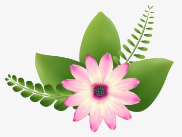 Flower Art Png - Pink And Green Flower Clip Art, Transparent Png, Transparent PNG