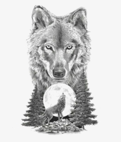 Gray Sketch Art Tattoo Artist Motion Wolf Clipart - Wolf Moon Tattoo Design, HD Png Download, Transparent PNG