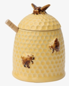 Stoneware Bee Skep Design Honey Jar With Wood Honey - Beehive, HD Png Download, Transparent PNG