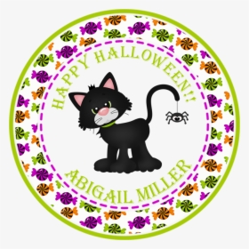 Black Cat Halloween Stickers Or Favor Tags - Cartoon, HD Png Download, Transparent PNG