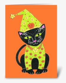 Happy Halloween Black Cat Greeting Card - Black Cat, HD Png Download, Transparent PNG