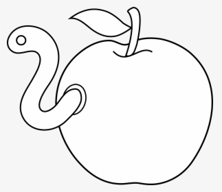Worm Apple Coloring Book Clip Art - Cartoon Apple Black And White, HD Png Download, Transparent PNG