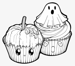 Halloween Cupcake Drawing , Transparent Cartoons - Halloween Food Clip Art Black And White, HD Png Download, Transparent PNG