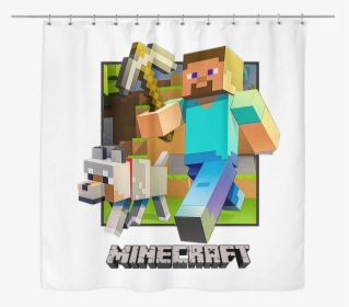 Minecraft Shower Curtain Steve And Dog Step Out 3d,white,100% - Mine Craft Cake Topper, HD Png Download, Transparent PNG