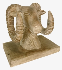 Wood Carved Ram Goat Bust With Base On Chairish - Carving, HD Png Download, Transparent PNG