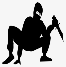 Ninjia Mask Knife Squat Crouch Silhouette Danger - Clip Art Assassin, HD Png Download, Transparent PNG