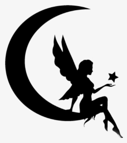 #freetoedit #silhouette #art #night #sky #moon #disney - Fairy On Moon Silhouette, HD Png Download, Transparent PNG