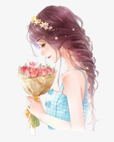 flowers #girl #model #quinceañera #doll #anime - Happy Single Girl Cartoon,  HD Png Download , Transparent Png Image - PNGitem