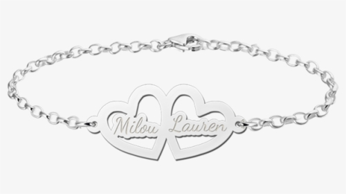 Silver Bracelet With Two Hearts And Engraving - Personalised Name Bracelets, HD Png Download, Transparent PNG