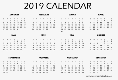 2019 Full Hd Calendar - Free Printable 1 Page 2018 Calendar, HD Png Download, Transparent PNG