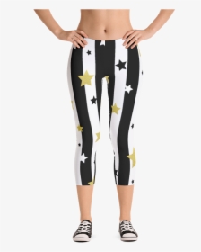 Golden Stars And Stripes Capri Leggings - Women 90s Workout Outfit, HD Png Download, Transparent PNG