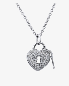 14k White Gold Diamond Heart Lock And Key Necklace - Diamond Heart Lock Necklace, HD Png Download, Transparent PNG