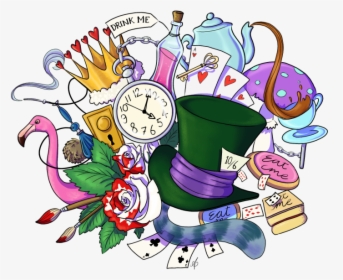 Transparent Alice In Wonderland Clock Png - Eat Me Drink Me Alice In Wonderland Cartoon, Png Download, Transparent PNG