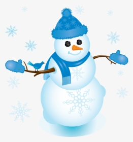 Snowman With Blue Scarf - Snowman With Mittens Clipart, HD Png Download, Transparent PNG