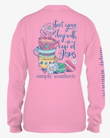 Long Sleeve T Shirt Template Png - Simply Southern Start Your Day With A Cup Of Jesus, Transparent Png, Transparent PNG