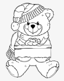 Teddy Bear,art,carnivoran - Coloring Christmas Clipart Black And White, HD Png Download, Transparent PNG
