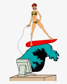 Surfing, Surfboard, Bikini, Girl, Woman, Computer - Surfing, HD Png Download, Transparent PNG