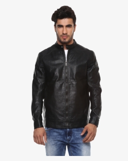 Male Model Leather Jacket Png , Png Download - Mufti Jackets Black Leather, Transparent Png, Transparent PNG