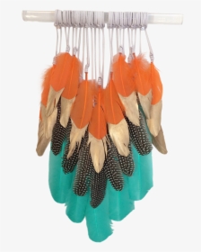 Gold Dipped Orange & Aqua With Speckled Feathers - Earrings, HD Png Download, Transparent PNG