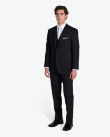 Black Notch Lapel Suit With Silver Tie - Black Stacy Adams Suits, HD Png Download, Transparent PNG
