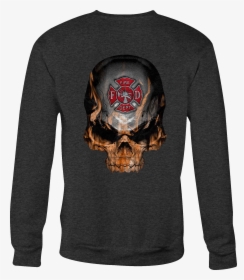 Crewneck Sweatshirt Flaming Skull Fire Fighter Maltese - Long-sleeved T-shirt, HD Png Download, Transparent PNG