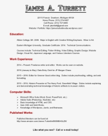 Resume, James Turbett Copy - Sample Resume Indicating Work Experience, HD Png Download, Transparent PNG