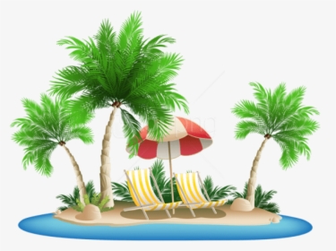 Free Png Download Beach Umbrella With Chairs And Palm - Beach Palm Trees Png, Transparent Png, Transparent PNG