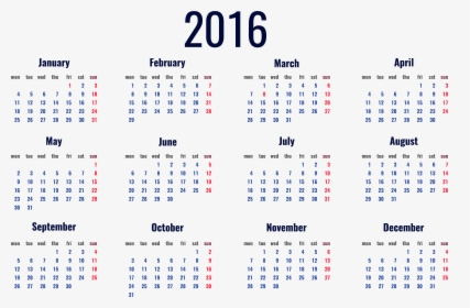 Picture Calendar 2016 Transparent Free Clipart Hq Clipart - One Page Calendar 2019 Printable, HD Png Download, Transparent PNG