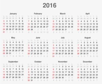 2016 Calendar Png - Calendar Every Month 2018, Transparent Png, Transparent PNG