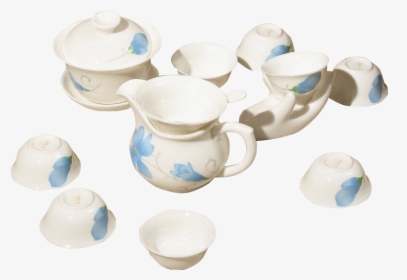 Gold Inlaid Jade White Porcelain Tea Set Kung Fu Tea - Blue And White Porcelain, HD Png Download, Transparent PNG