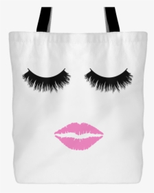 Lips & Lashes Print Canvas Tote Shopping Bag - Lips Clip Art, HD Png Download, Transparent PNG