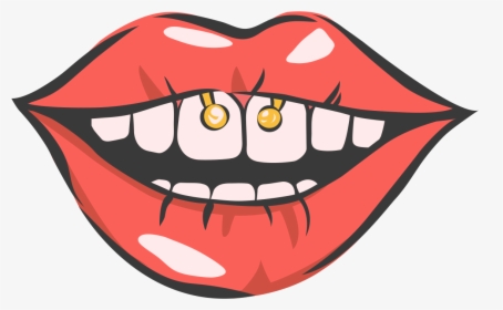 Lips Decal - Lips Cartoon With Piercing, HD Png Download, Transparent PNG