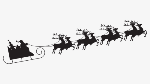 Silhouette Claus Sled Reindeer Santa Sleigh With Clipart - Santa Sleigh Silhouette Png, Transparent Png, Transparent PNG