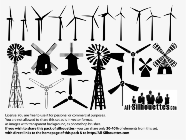 Windmill Silhouette Drawing Clip Art - Windmill Silhouette Free Vectors, HD Png Download, Transparent PNG