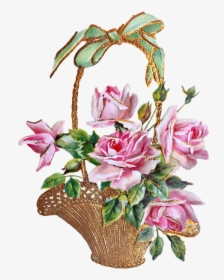 Vintage, Roses, Flower Basket, Loop, Gold, Pink - Vintage Birthday Card Roses, HD Png Download, Transparent PNG