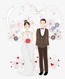 Cartoon Bride Drawing Wedding Illustration - Groom Bride Drawing Vector Free, HD Png Download, Transparent PNG