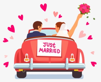 Just Married Car Hd Transparent, The Blue Wedding Car Just Married With  Flower And Ribbon, Pernikahan, Bunga, Pita PNG Image For Free Download