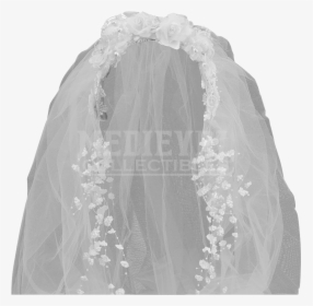 White Victorian Headband With Long Veil - Wedding Veil Transparent Background, HD Png Download, Transparent PNG