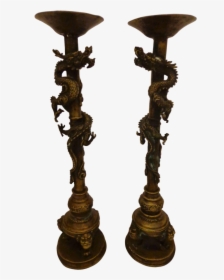 Fabulous Antique Chinese Bronze Temple Candle Holders - Antique Chinese Vintage Brass Candle Holders, HD Png Download, Transparent PNG