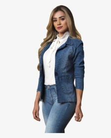 Blazer With Jeans Png Background - Blazer Feminino Jeans Comprar, Transparent Png, Transparent PNG