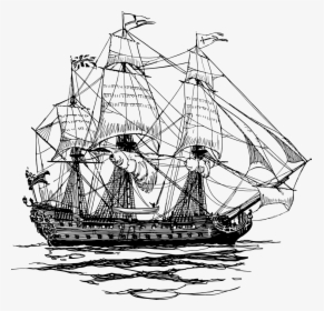 Sailing Ship - Black And White Pirate Ship, HD Png Download, Transparent PNG