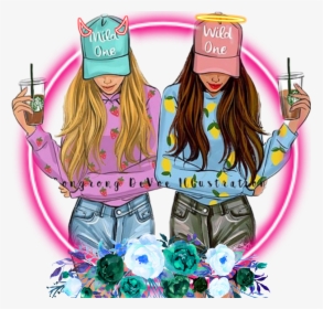 Transparent Angle Clipart - Best Friends Girls Drawing, HD Png Download, Transparent PNG