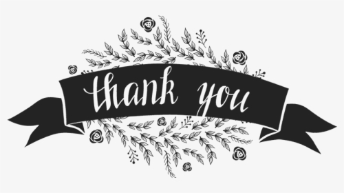 Thank You Stamp With Flowers And Ribbon Banner - Black Thank You Banner, HD Png Download, Transparent PNG