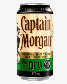 Captain Morgan Original Spiced Gold & Dry Cans 375ml - Captain Morgan And Dry, HD Png Download, Transparent PNG