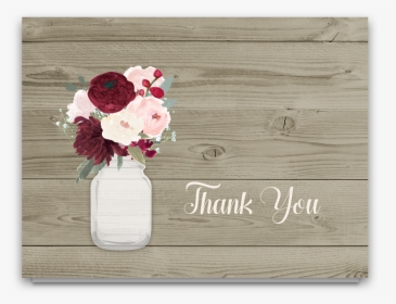 Rustic Mason Jar Burgundy Floral Thank You Cards - Wedding Invites For Ceremony Only, HD Png Download, Transparent PNG